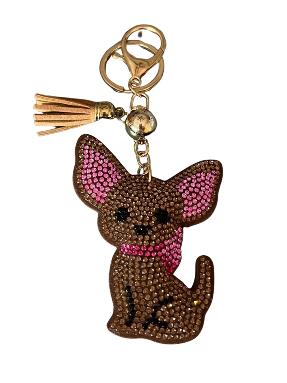 🐶 Sparkly Chihuahua Dog Bag Charm Keychain Rhinestone Tassel